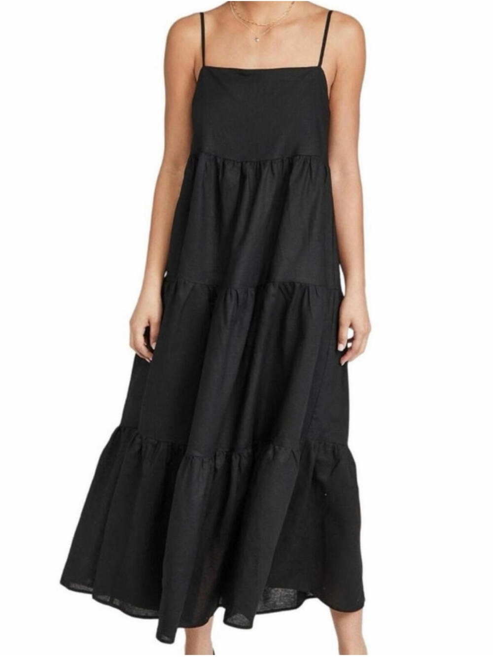 Charlie Holiday Black Linen Blend Tiered Maxi Dress Size 2